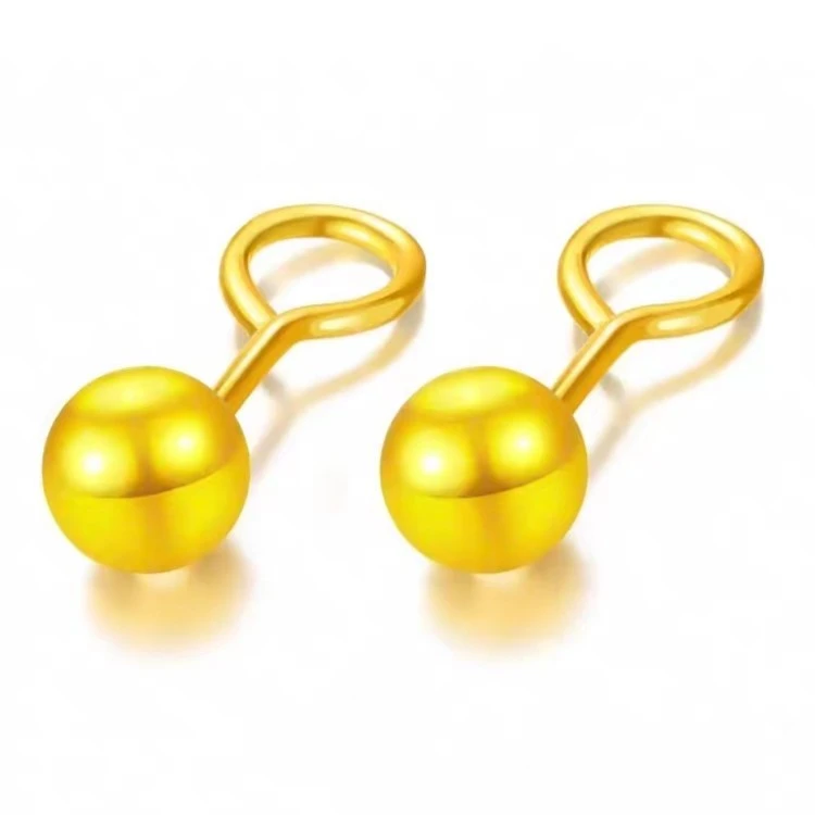 【小鹏黄金】足金999金豆豆耳钉纯金黄金耳饰百搭经典1.67