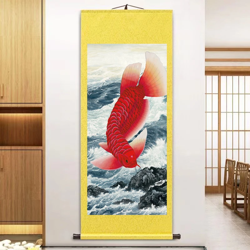 <鱼跃龙门>180*75国画金龙鱼 玄关 迎财 高档大气挂画