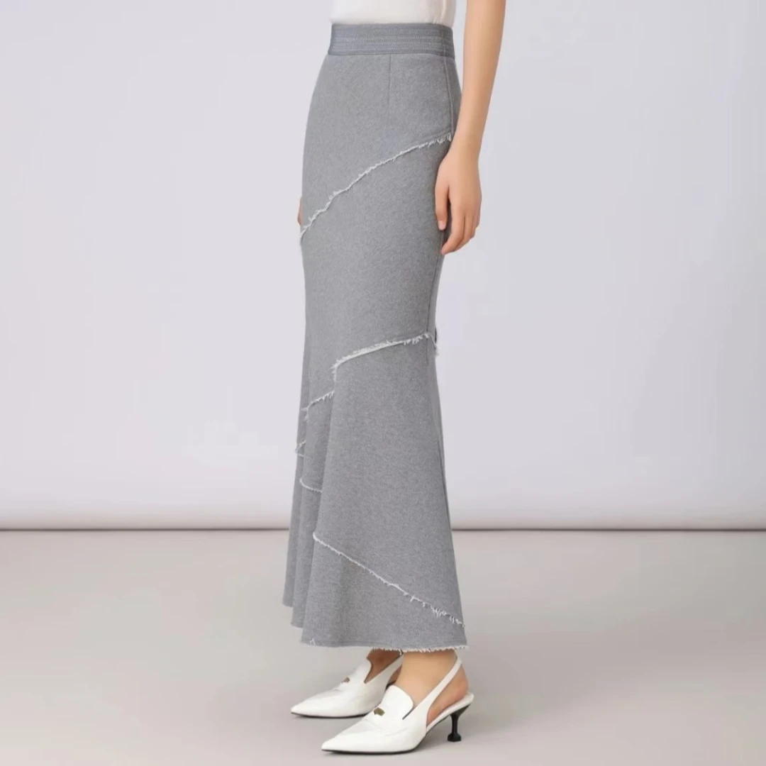 AMASS/阿玛施气质高腰直筒新款时尚休闲流苏鱼尾半身裙5200433