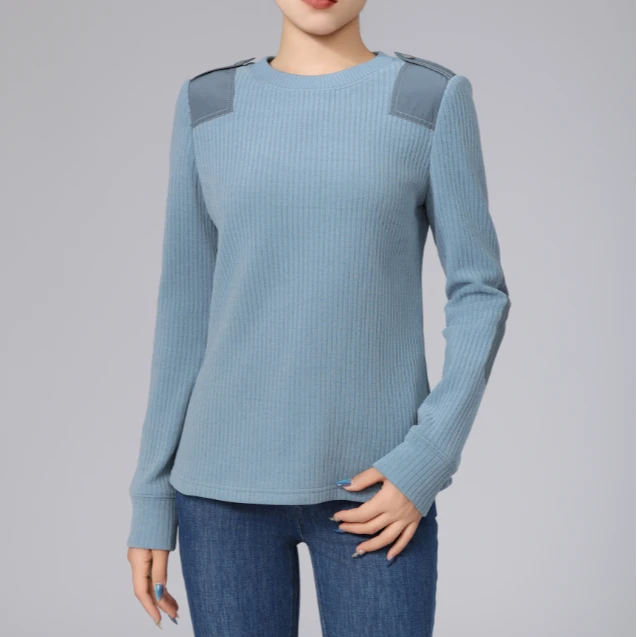 AMASS/阿玛施新款高腰百搭时尚气质纯色雪尼尔圆领上衣5301074