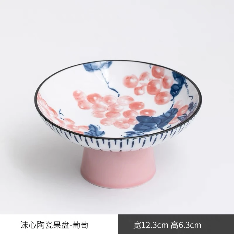 釉上彩青花高脚果盘点心盘茶点盘婚庆坚果糕点水果盘茶室餐厅果盘