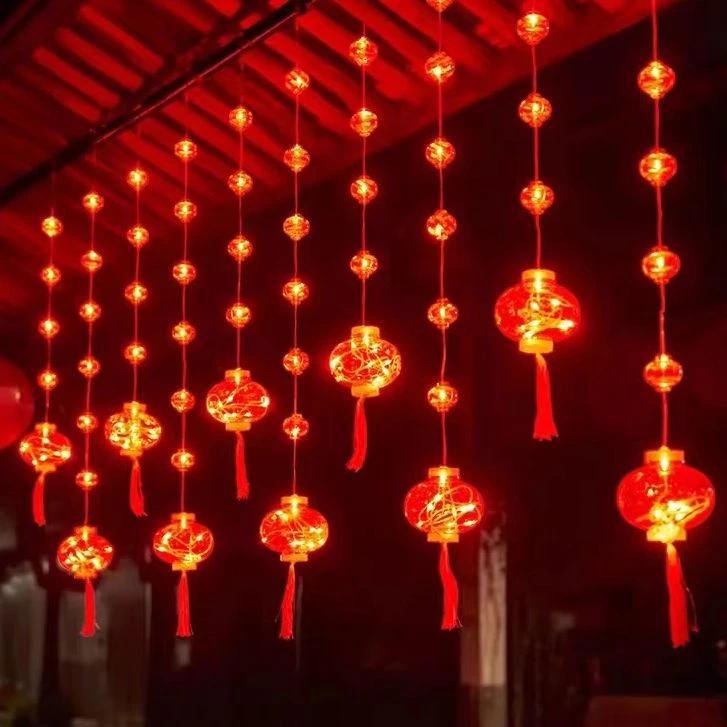 红灯笼 插电新年窗帘灯新年快乐闪烁元旦恭喜发财布置喜气 装饰灯