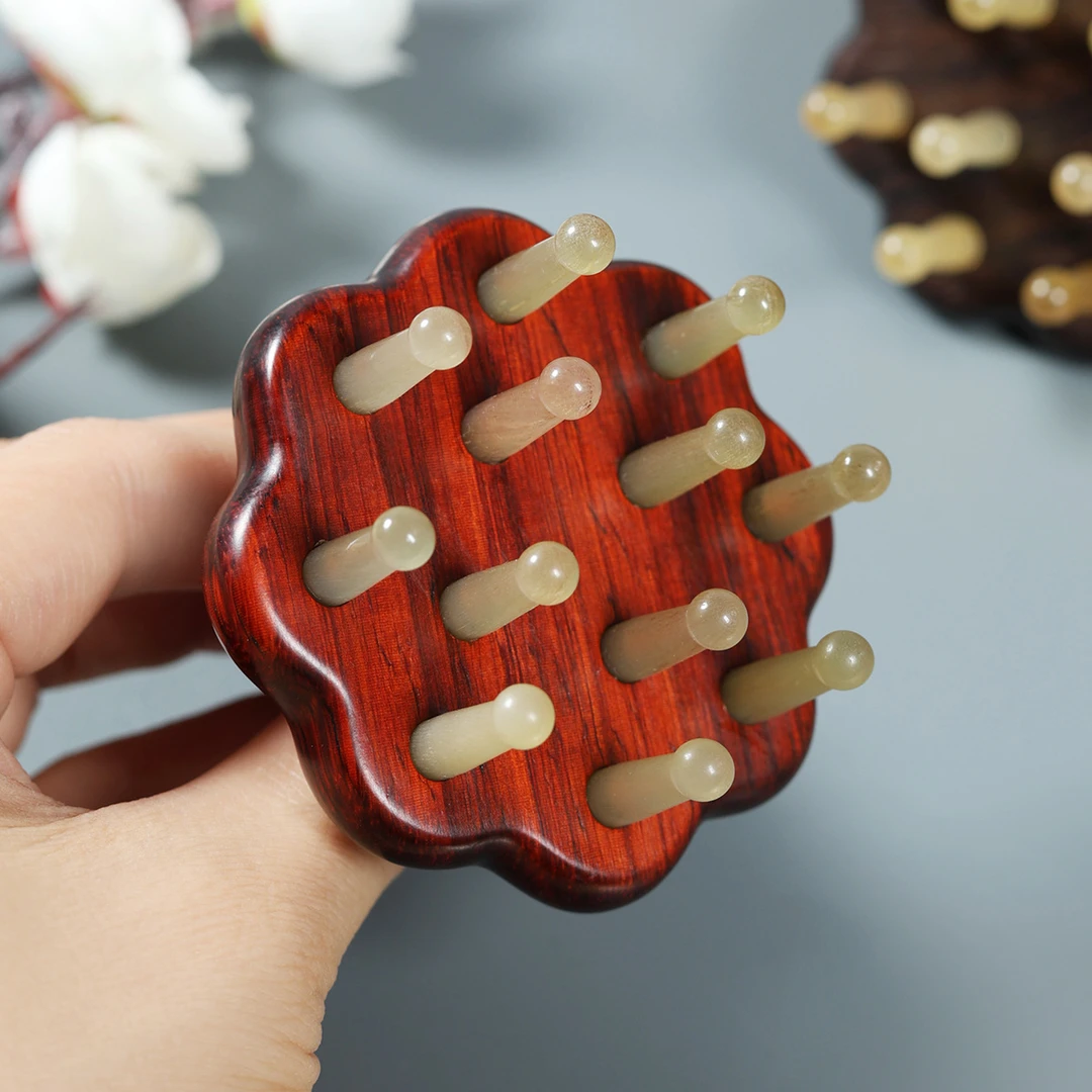 檀木羊角按摩梳头皮按摩神器木梳子家用宽齿养发羊角梳子女士专用