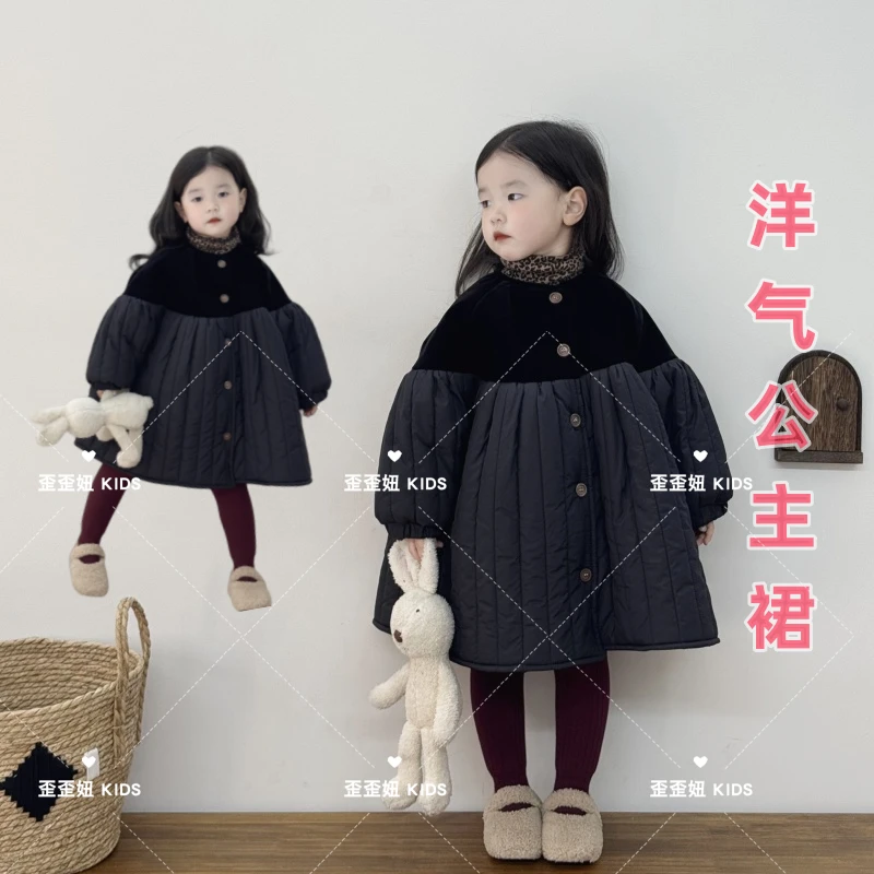 【歪歪妞童装】24189女童宝宝洋气时髦加厚连衣裙公主长裙拼接棉服