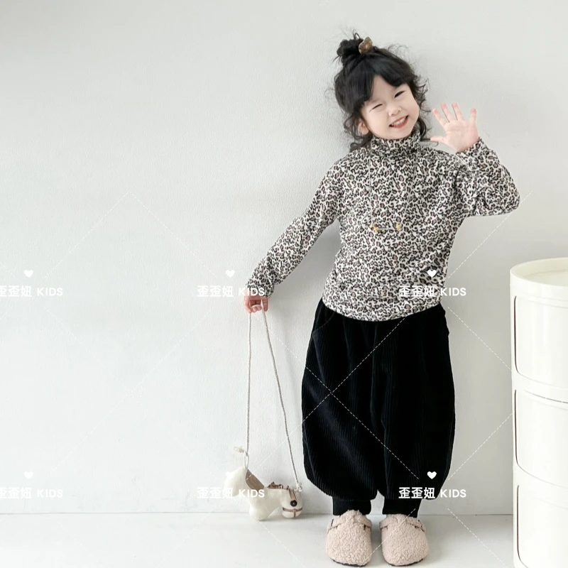 【歪歪妞童装】2494儿童复古森系豹纹高领打底衫日韩男女童T恤
