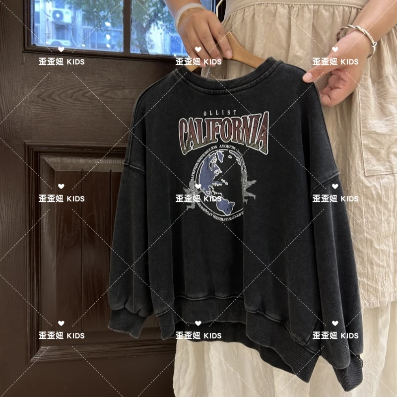 【歪歪妞童装】24311大童复古高级慵懒休闲宽松卫衣男女童套头衫