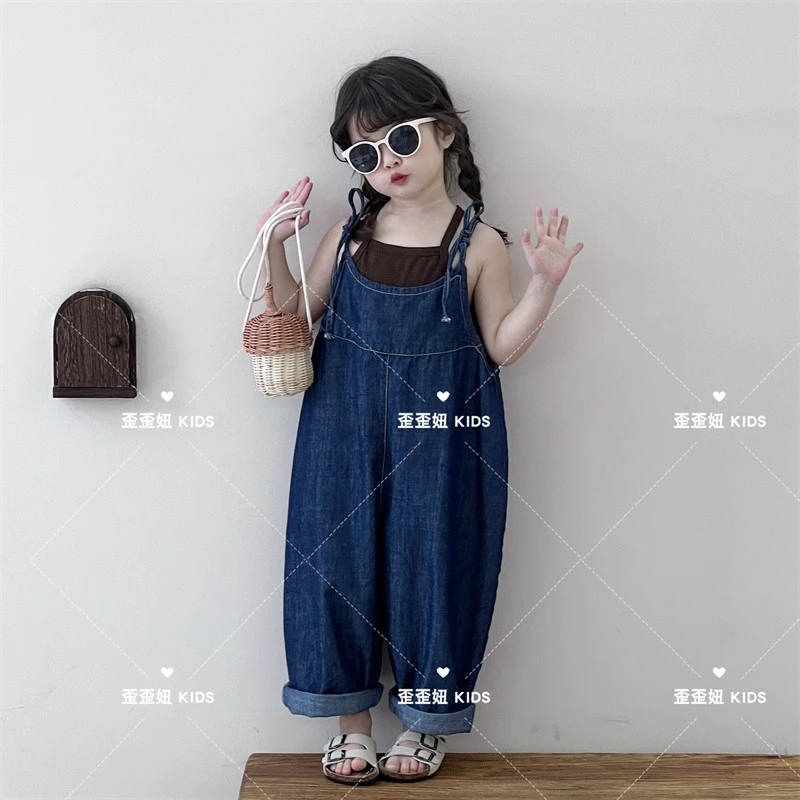 【歪歪妞童装】020470儿童牛仔背带裤日系男女童连体裤吊带裤长裤
