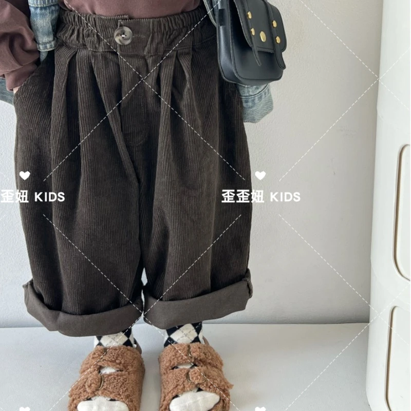 【歪歪妞童装】8860儿童复古森系中性灯芯绒萝卜裤中小童宝宝长裤