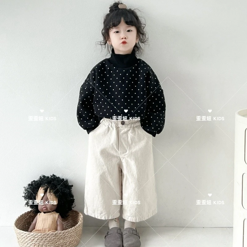 【歪歪妞童装】2484儿童可爱圆点套头衫日系中小童宝宝薄绒卫衣
