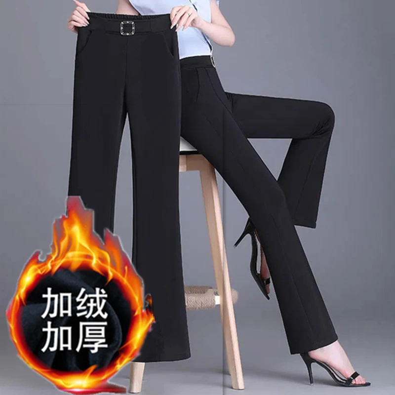 加绒加厚裤子女秋冬外穿加厚高腰中年女裤冬款一体绒大码弹力显瘦