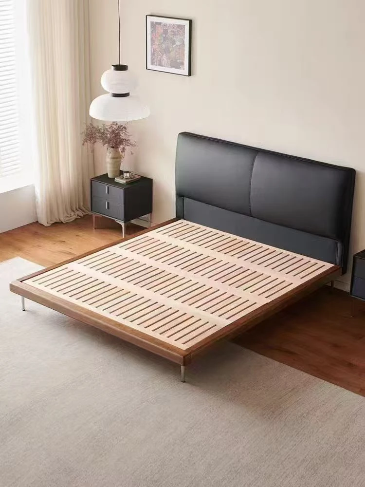 爱意匠工/C09黑色皮艺床现代简约床主卧双人床头层牛皮轻奢双人床