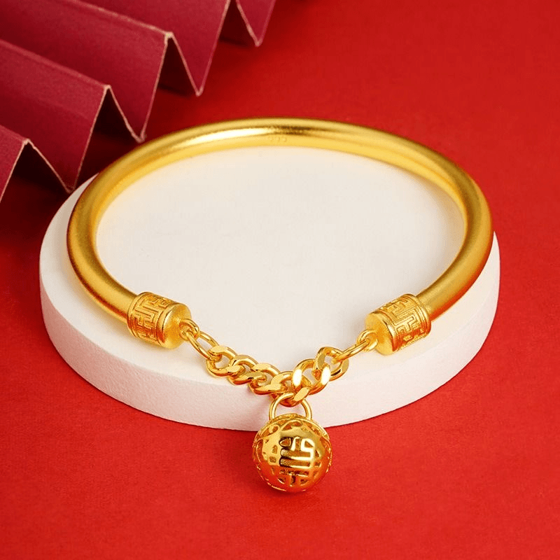 合金手镯 合金宫铃手镯国潮女款气质绣球坠子中国风玲珑镯子饰品