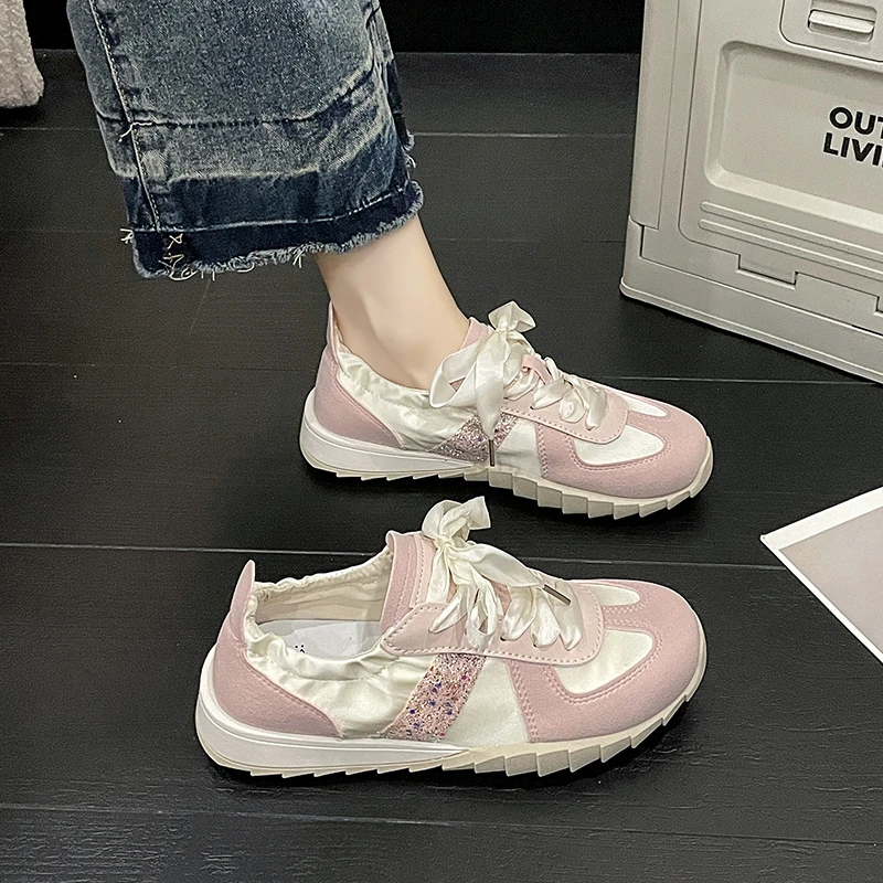 时尚百搭粉色德训复古韩版ins轻便板鞋女鞋新款2024夏季运动鞋