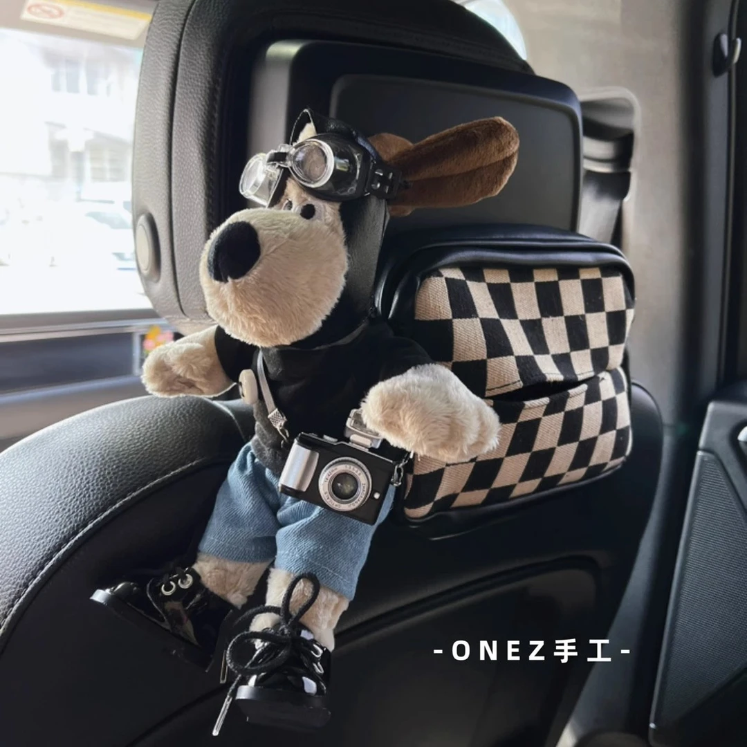 车载可爱卡通狗狗公仔汽车座椅多功能挂式纸巾包车用纸巾盒装饰品