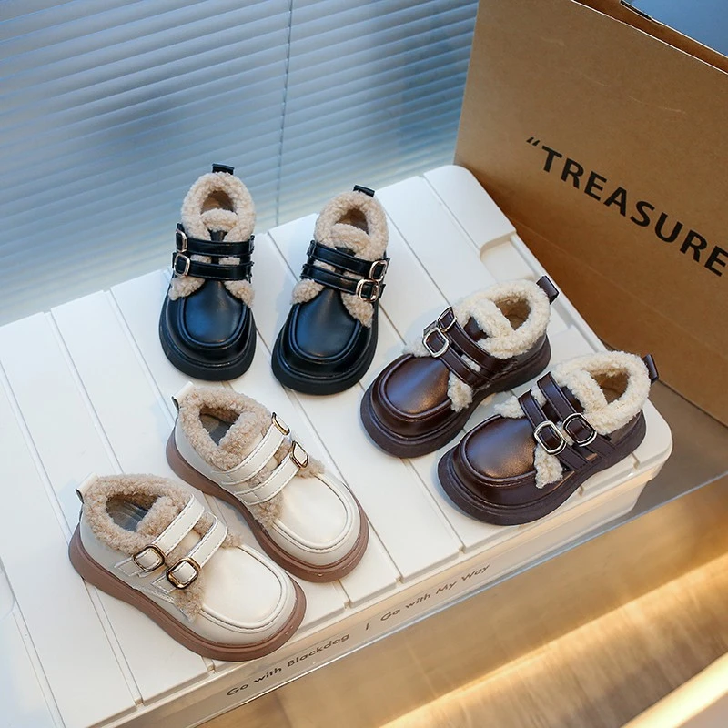 ABC儿童棉鞋2024秋冬季新款男女童皮鞋加绒公主鞋保暖宝宝鞋防滑