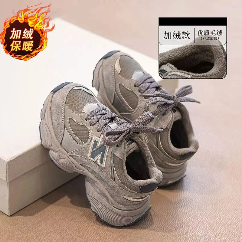 ABC女童运动鞋2024新款秋冬儿童鞋子女大童轻便灰色老爹鞋跑步鞋