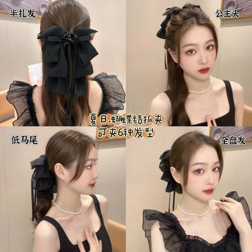 非金属亚克力发饰 法式温柔蝴蝶结飘带抓夹显脸小百搭小香风欧美