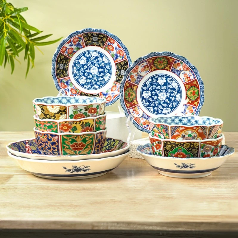 【主播推荐】美浓烧日本进口陶瓷碗盘碟十件套家用日式高颜值餐具