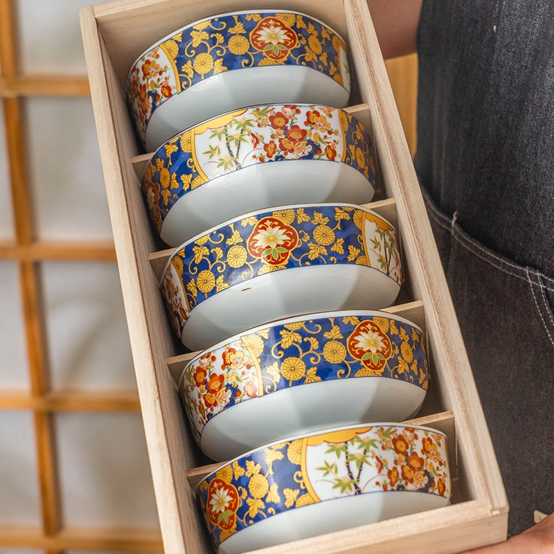 美浓烧日式陶瓷八角钵套装木盒装高颜值餐具大碗日本进口手工饭碗