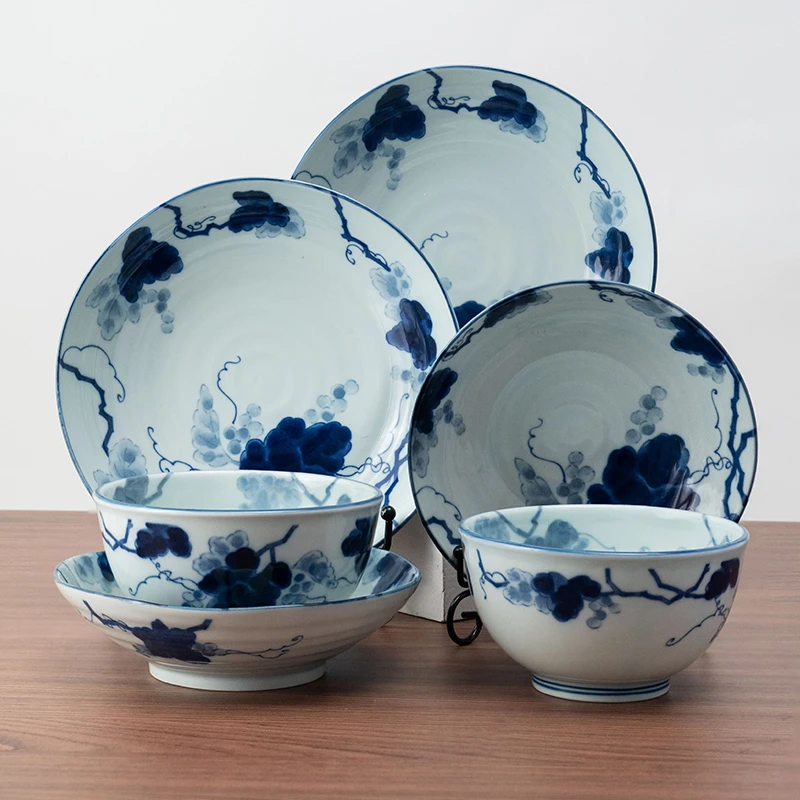 美浓烧(MinoYaki)陶瓷家用碗钵日本进口复古葡萄纹汤碗中号日式钵