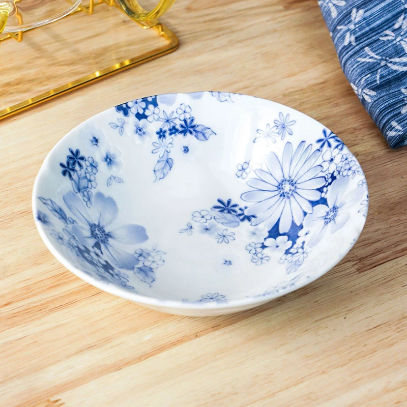 美浓烧陶瓷家用小汤碗创意沙拉碗餐具日本进口釉下彩平口复古大碗