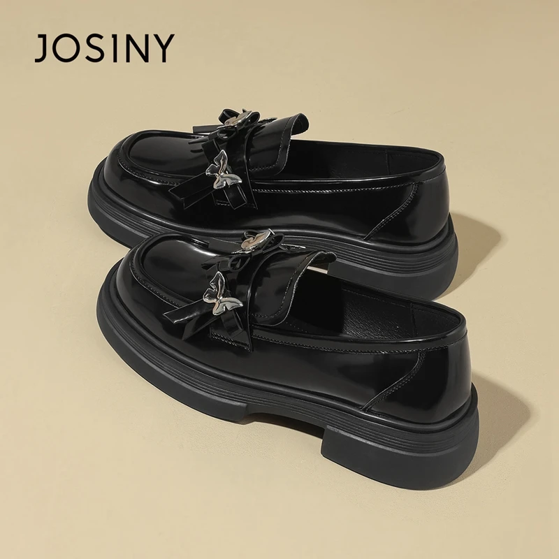 卓诗尼乐福鞋女2025夏季新款黑色厚底粗跟时尚漆皮英伦风小皮鞋子