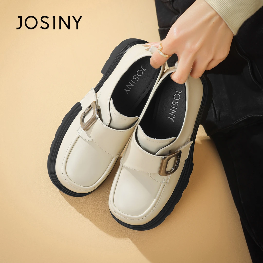 卓诗尼厚底乐福鞋女2024年秋新款魔术贴英伦风女鞋小众复古小皮鞋