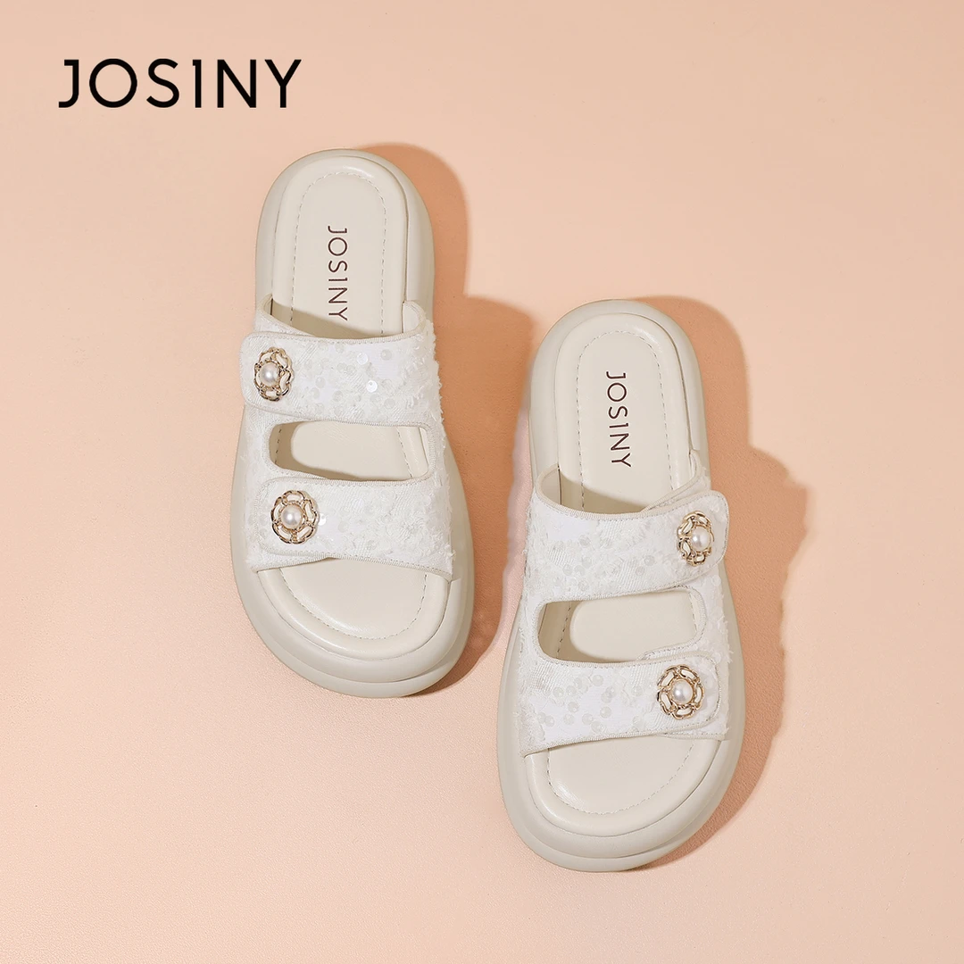 卓诗尼运动拖鞋女2025新款小香风凉鞋仙女风配裙子沙滩厚底凉拖鞋