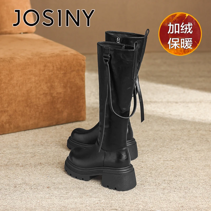 卓诗尼粗跟长筒靴女2025新款过膝高跟增高骑士靴小个子美拉德长靴