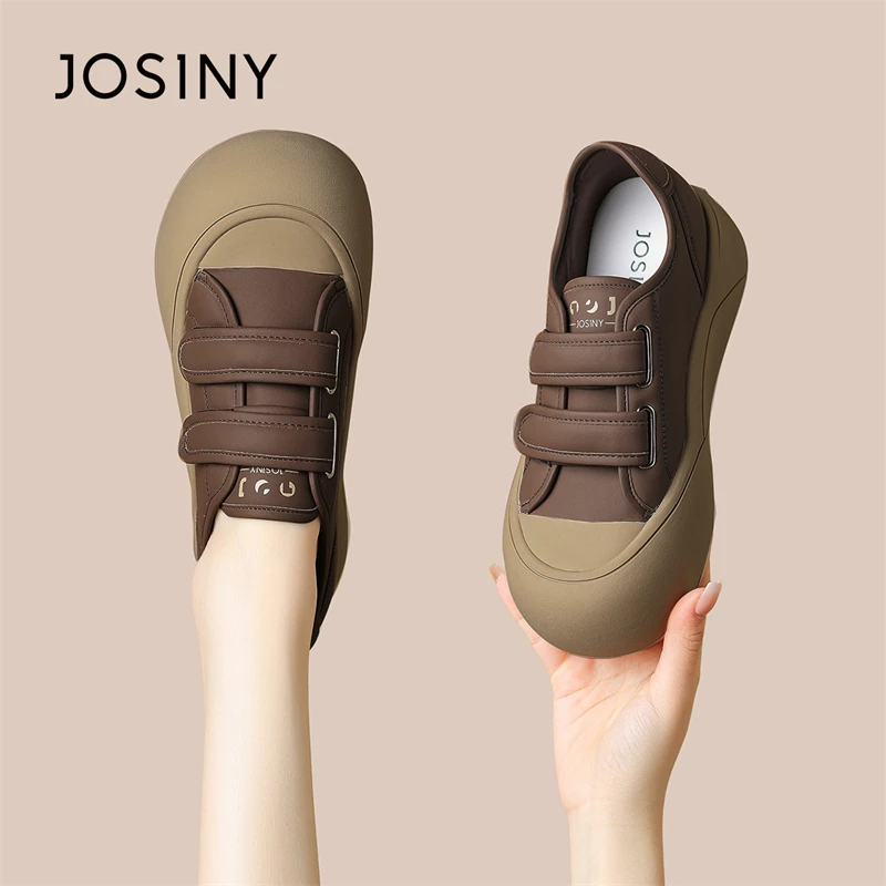 卓诗尼2025年夏季新款经典潮流厚底软底休闲板鞋魔术贴呆萌面包鞋