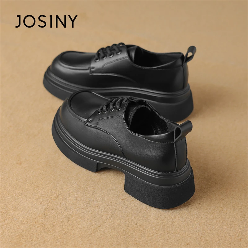 卓诗尼圆头乐福鞋英伦风系带小皮鞋2025夏季新款鞋子单鞋黑色女鞋