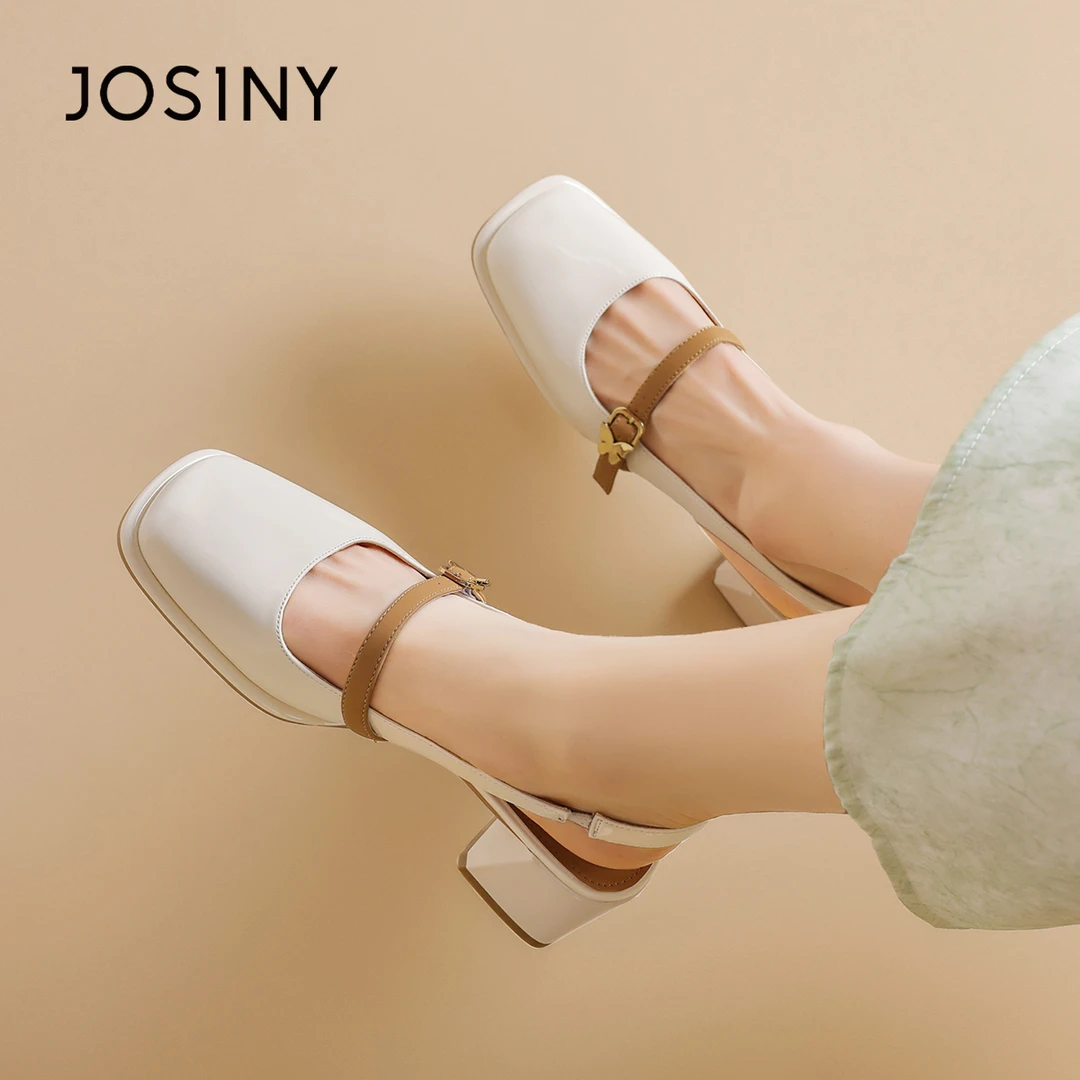 卓诗尼法式方头粗跟玛丽珍单鞋女2025年夏季新款配裙子后绊带凉鞋