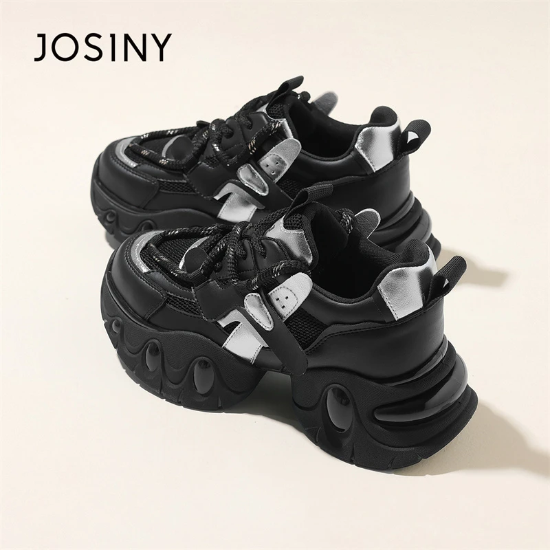 卓诗尼2025夏季新款显脚小老爹鞋女休闲厚底小个子防撞圆头潮鞋女