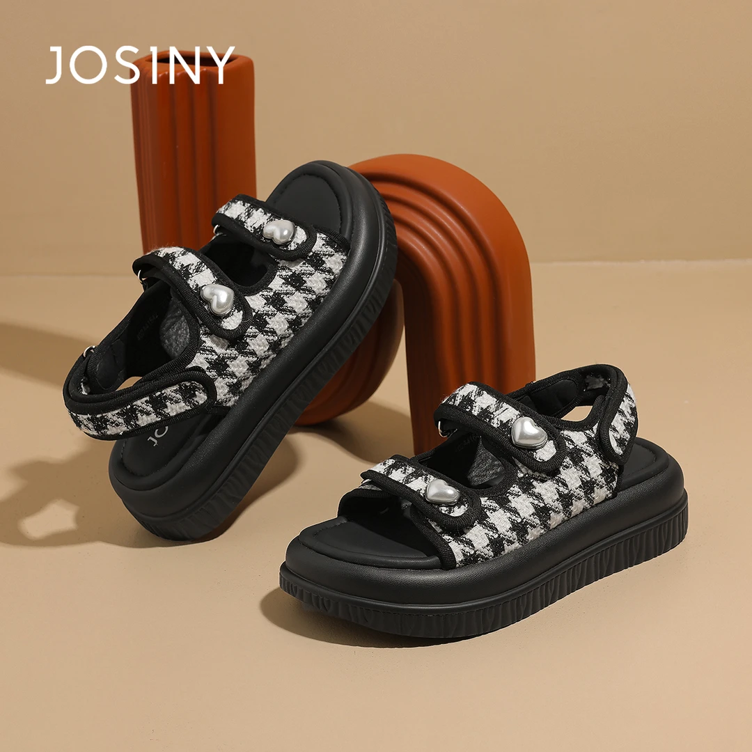 卓诗尼魔术贴配裙子休闲运动凉鞋女2025新款夏季厚底踩屎感沙滩鞋