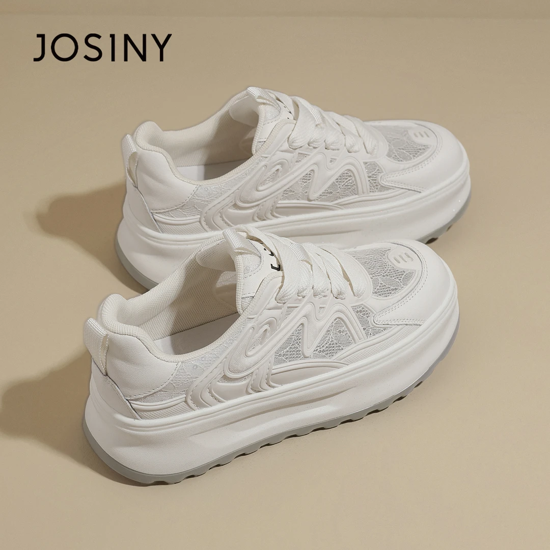 卓诗尼厚底网面小白鞋2025夏季新款爆款透气板鞋女小个子运动板鞋
