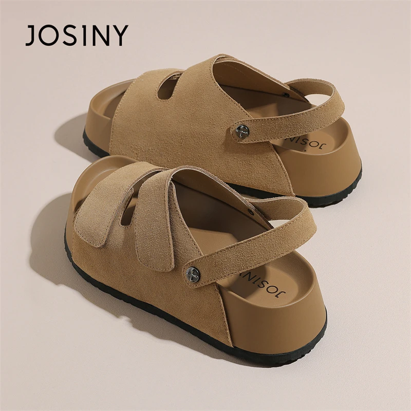 卓诗尼勃肯凉鞋女款2025新款夏季户外磨砂真皮休闲软木厚底沙滩鞋