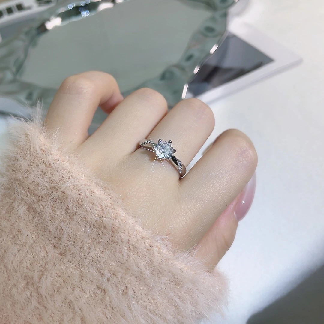 【卡奢】通灵六爪一克拉戒指女款轻奢可调节经典婚戒