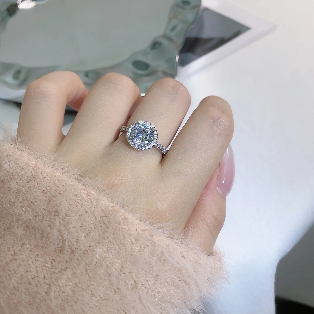 【卡奢】公主圆包两克拉戒指女款轻奢可调节经典结婚
