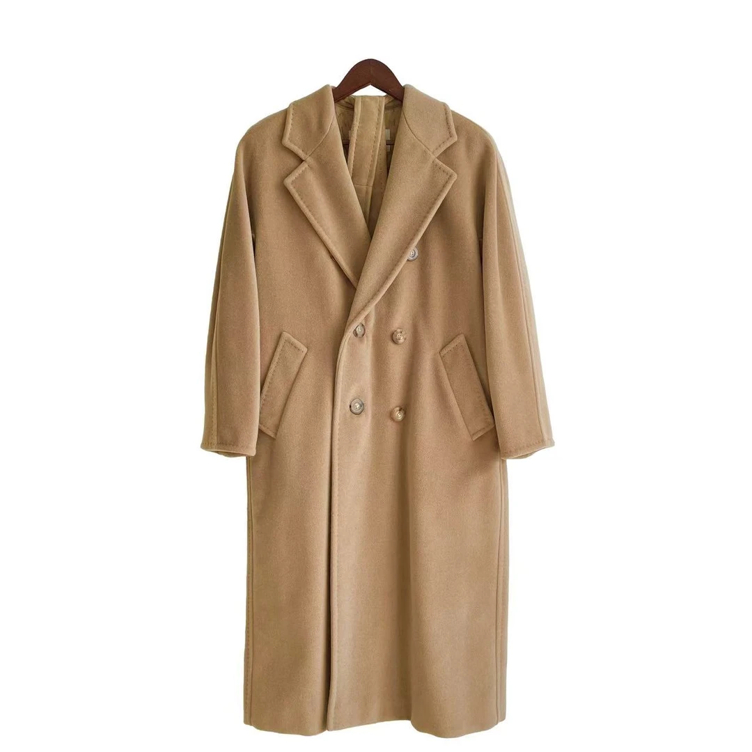 99新 MaxMara 青奢荟/155 80A/驼色长款H型带羊毛排扣大衣//39720