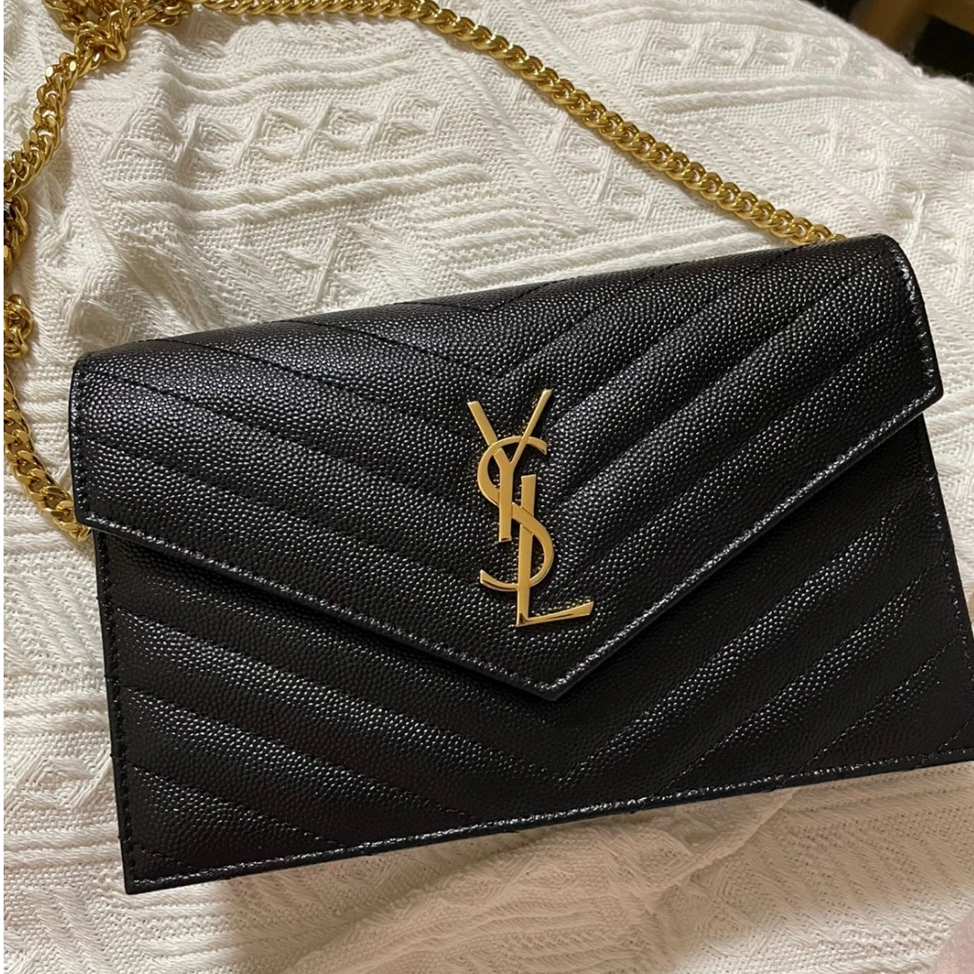 未使用 YSL/圣罗兰 青奢荟/黑金扣信封22链条斜跨包//61403