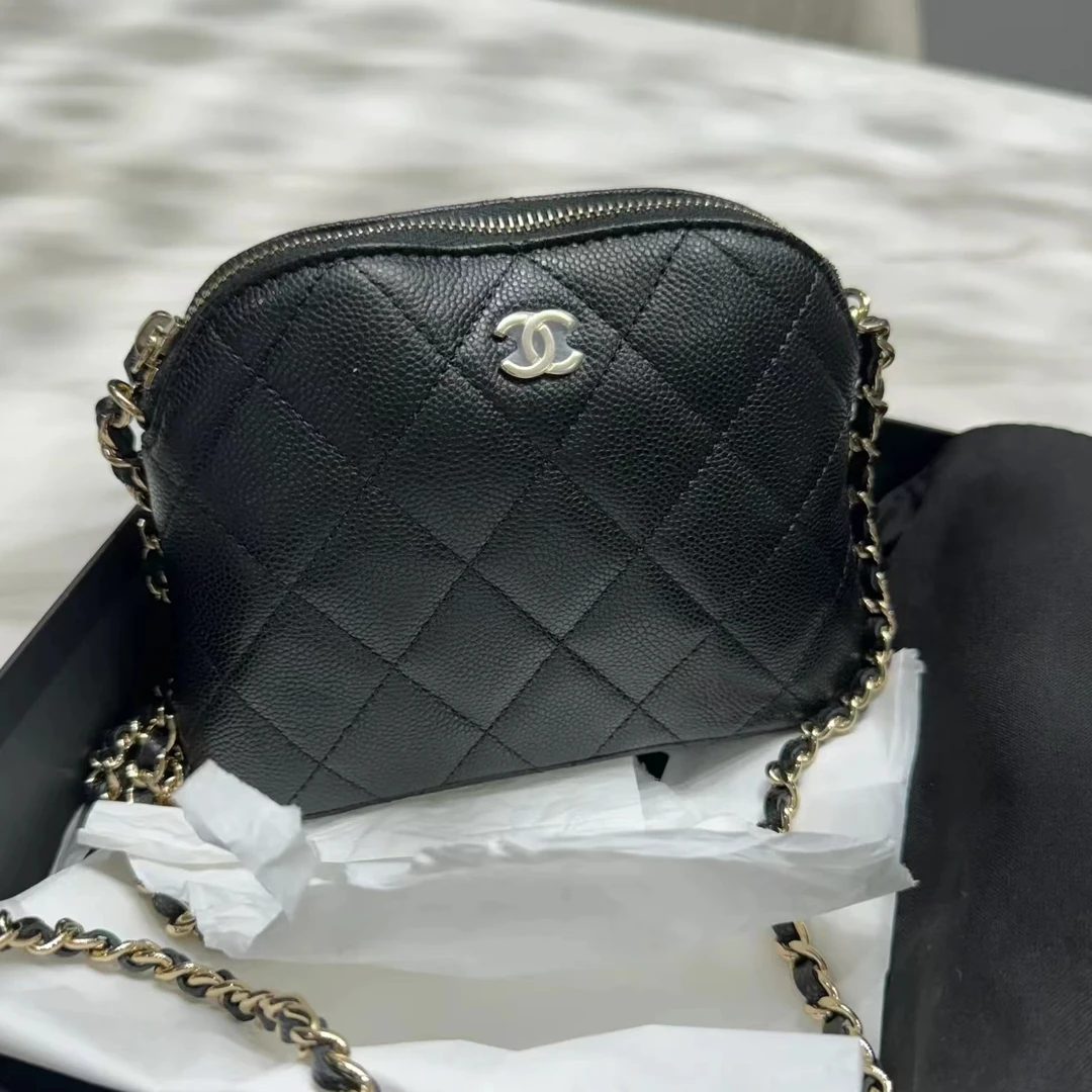 99新 Chanel/香奈儿 青奢荟/黑色24s贝壳链条包/43730