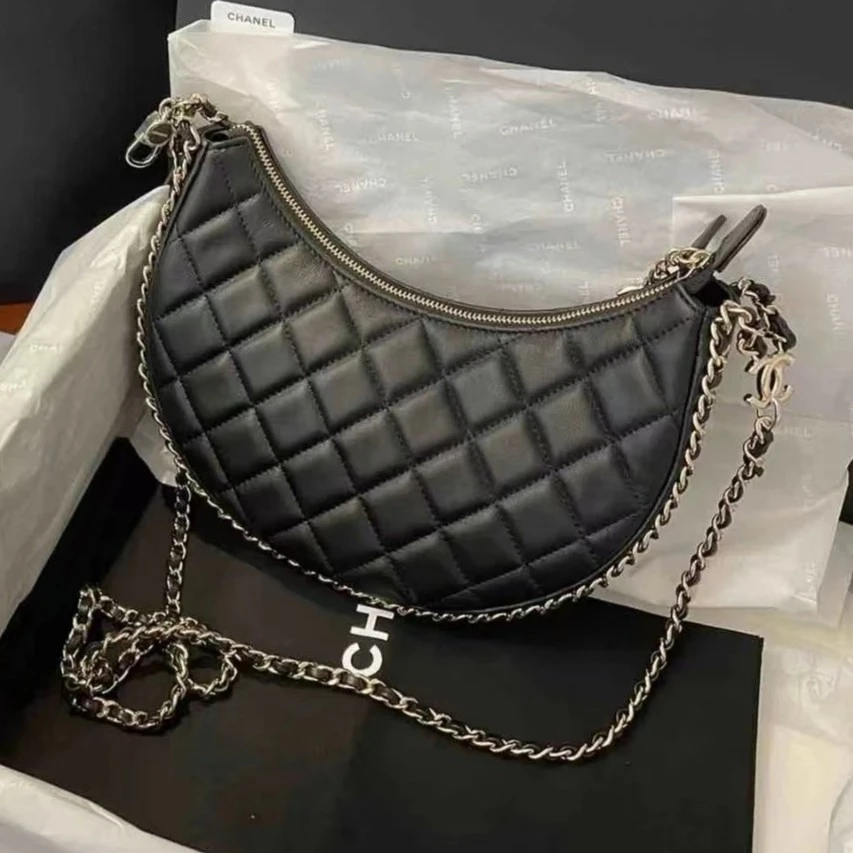 全新未使用 Chanel/香奈儿 青奢荟/黑金豌豆链条斜跨单肩//45043