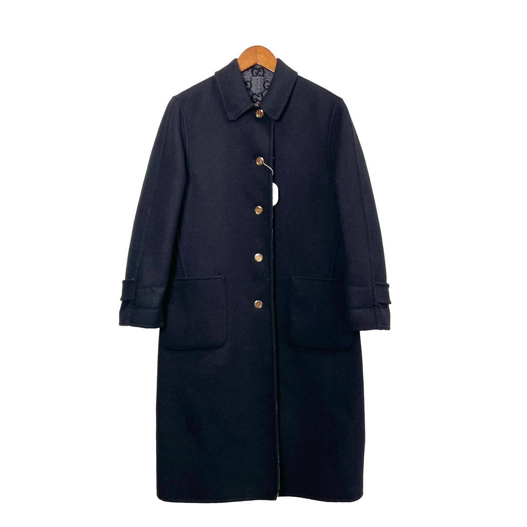 99新 GUCCI/古驰 青奢荟/38码/黑灰两面穿羊毛大衣外套/////47944