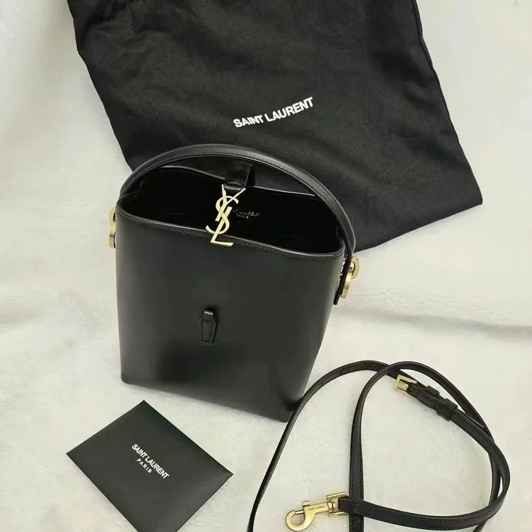 95新 YSL/圣罗兰 青奢荟/黑色圣罗兰迷你水桶包//////90071