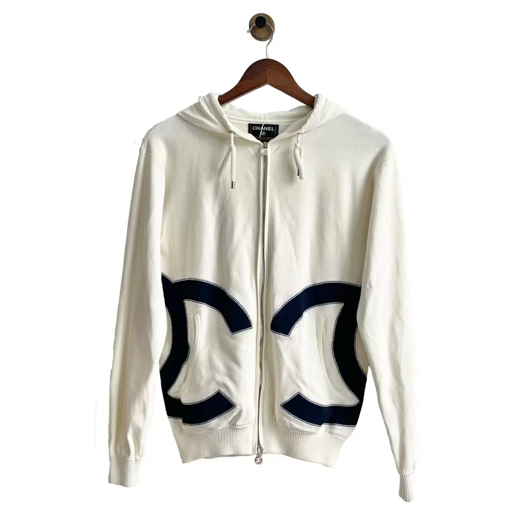 99新 Chanel/香奈儿 青奢荟/34码/白色双大logo卫衣外套////56069
