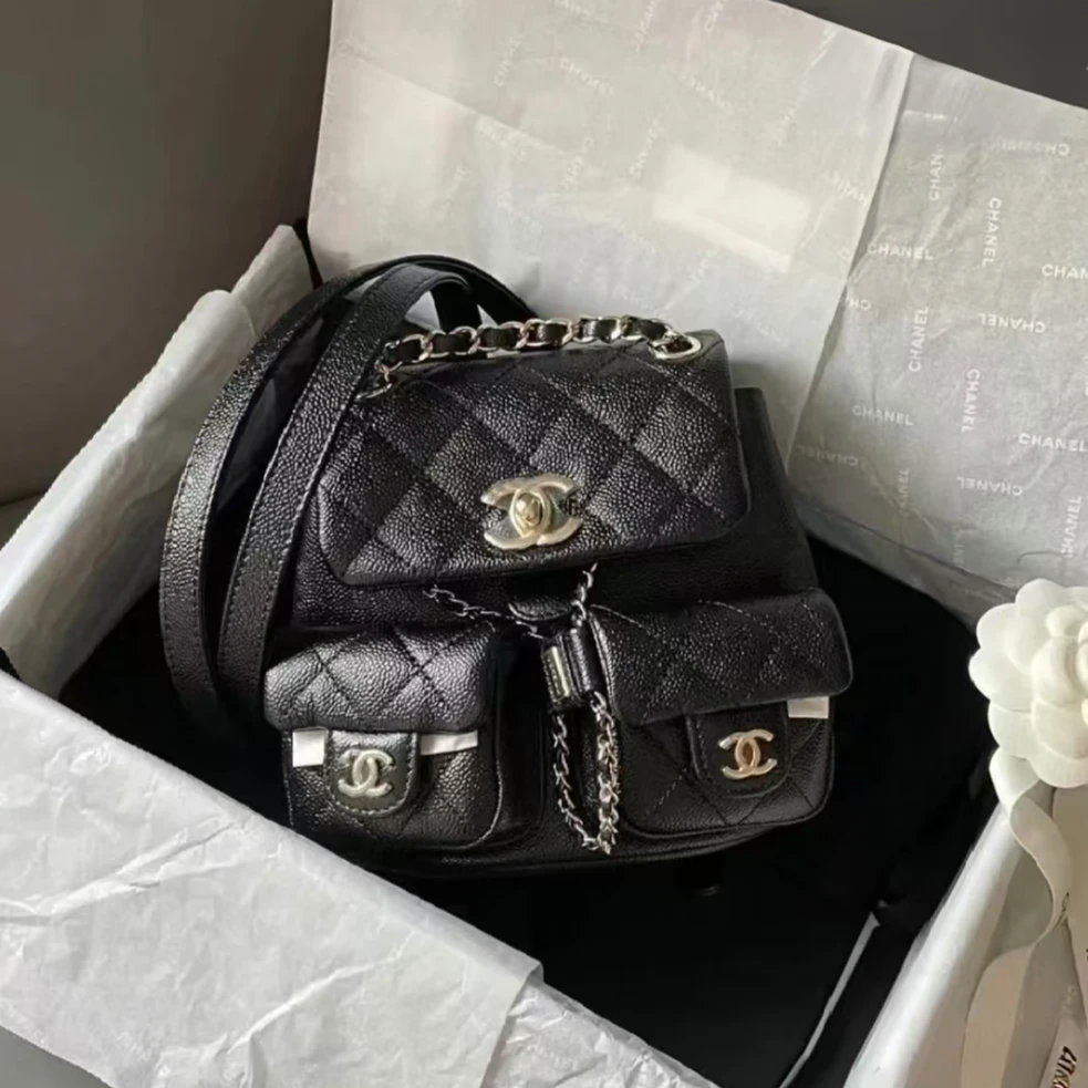 99新 Chanel/香奈儿 青奢荟/黑色duma小号双肩包///81776