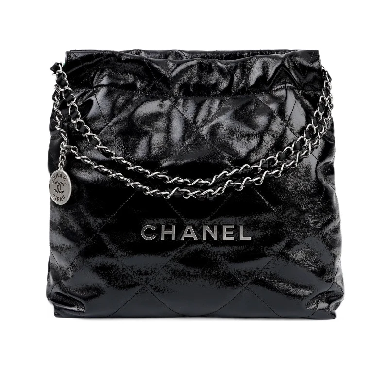 95新 Chanel/香奈儿 青奢荟/黑银色小号垃圾袋斜跨包/47969