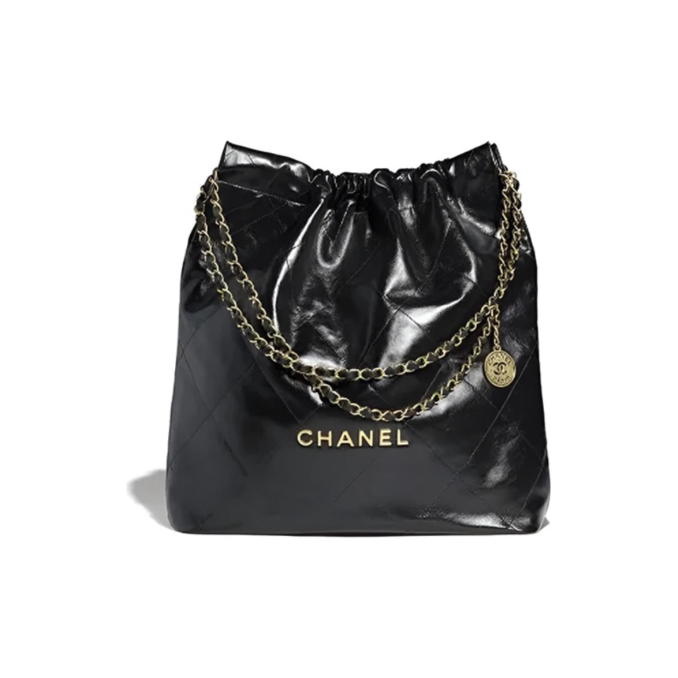 99新 Chanel/香奈儿 青奢荟/时尚黑金色垃圾袋大号///65638