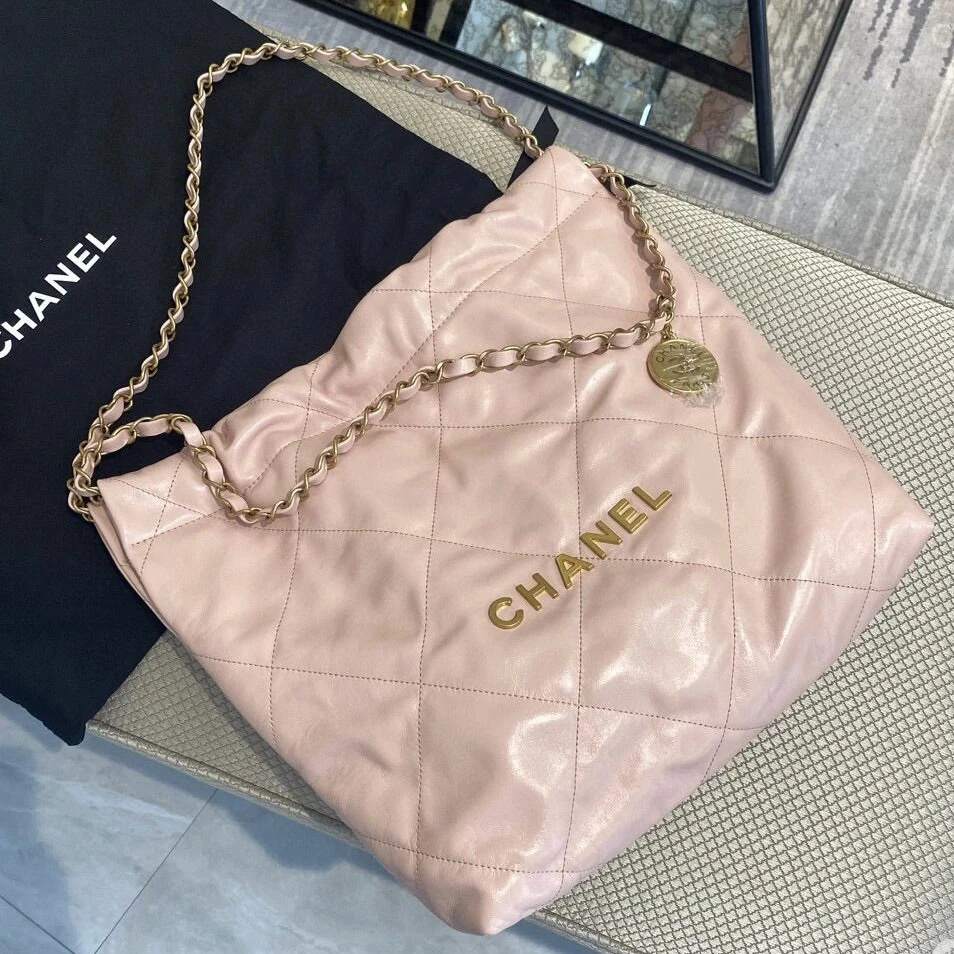 99新 Chanel/香奈儿 青奢荟/樱花粉垃圾袋小号斜跨包/47949