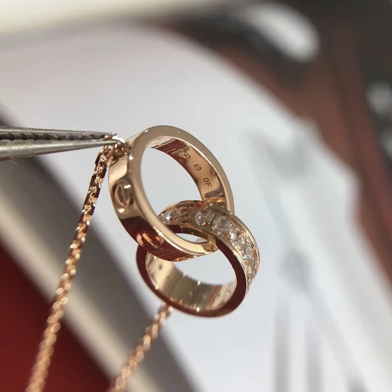 99新 Cartier/卡地亚 青奢荟/玫瑰金双环半钻项链//////51844